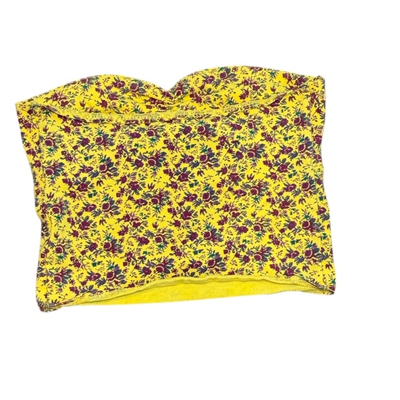 Silence + Noise Urban Outfitters Crop Tube Top Yellow Red Floral Print Small - Picture 2 of 7